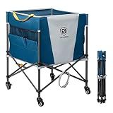 EVER ADVANCED Rolling Ball Storage Cart Lockable Wheels, 33x22.8in/45x25in Collapsible Garage Sports Equipment Organizer for Volleyball Basketball Tennis Toy Storage Multi-Sport Family Gym