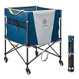 EVER ADVANCED Rolling Ball Storage Cart with Lockable Wheels, 33 x 22.8in Collapsible Garage Sports Equipment Organizer for Volleyball Basketball Tennis Toy Storage Multi-Sport Family Gym, Blue