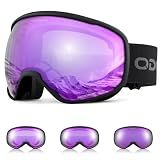 Odoland Anti-Fog Photochromic Ski Goggles for Sunny and Cloudy Days | OTG, UV Protection, Helmet Compatible Snowboard Goggles with Triple-Layer Foam for Men Women Youth, Purple Lens
