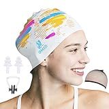 OMID Women Swim Cap for Long Hair & Thick Hair - Extra Large Silicone Swimming Cap, Waterproof Pool and Beach Gear for Adults with Braids, Dreads, Ponytail (Multi-Color Streak)