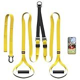 FITKIT Suspension Bodyweight Fitness Training Kit, Full Body Workouts Home Gym Resistance Trainer Straps for Total Body Workouts (Yellow)