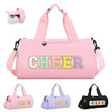 Cheer Bag with Shoes Compartment for Girls Cheerleader Gifts, Personalized Cheerleading Sport Gym Duffel Bags, Cute Chenille Letter Gymnastics Duffle Bag Cheer Gift for Teen Girl Athletes(Pink)
