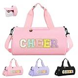 Cheer Bag with Shoes Compartment for Girls Cheerleader Gifts, Personalized Cheerleading Sport Gym Duffel Bags, Cute Chenille Letter Gymnastics Duffle Bag Cheer Gift for Teen Girl Athletes(Pink)
