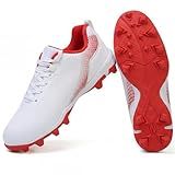 BKWHDAY Baseball Cleats Men Molded Rubber Studs Mens Softball Shoes Turf Dirt Fields White