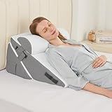 Sasttie Wedge Pillow Set for After Surgery, 2PCS Adjustable Bed Wedge Pillow Headboard with Memory Foam Neck Cushion – for Acid Reflux, Sleeping, Neck & Back Support, Dark Grey & White