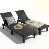 Lounge Chair Outdoor,Set of 2 All-Weather UV-Resistant & Waterproof Patio Lounge Chairs,High-Impact PP 5 Position Adjustable Tanning Chair,Heavy Duty Pool Lounge Chairs Great for Pool & Yard,Black