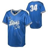 NFL Kids Youth Boys 8-20 Officially Licensed Division Established Team Color Mesh V-Neck Wordmark Primary Logo Jersey - Detroit Lions - Blue - Large 14/16