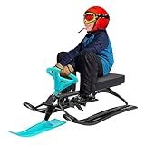 Snow Racer Sled, Twin Brakes Ski Sled Slider Board with Steering Wheel & Bicycle Handle for Kids Age 3-15 Years