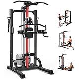 Pull Up Bar Power Tower Dip Station,Cable Machine-Integrated 450LBS Multi-Function Adjustable Height Fitness Strength Training Equipment for Home Gym Strength Training Equipment,with Cable Machine