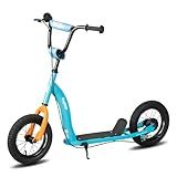JOYSTAR Kick Scooter for Kids 5+ Teens & Youth, Lightweight Kids Scooter with Adjustable Handlebar, 2 Wheel Scooters for Boys & Girls, 12" Inflatable Wheels Rear Drum Brakes, Blue