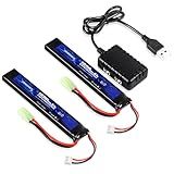 URGENEX Airsoft Battery 7.4V 1500mAh 35C High Discharge Rate Lipo Battery Pack with Mini Tamiya Plug Rechargeable 3S Lipo with 1TO2 USB Charger Fit for Airsoft Model Guns