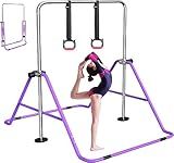 FBSPORT Gymnastics Bar for Kids with Rings,Adjustable Height Gymnastic Horizontal Bars,Junior Training Bar Children Folding Training Monkey Bars for Home Using (Purple)