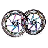 Pro Stunt Scooter Wheels 110mm24mm Watercolor Effect with ABEC-9 Bearings Installed 2-Pack Scooter Replacement Wheels (Black PU Rainbow Core)