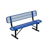 HIMcup 6FT Outdoor Metal Bench Park Benches for Outside, Blue Heavy Duty Long Steel Bench with Back, Commercial Garden Bench Expanded Metal Bench Seat for Lawn, Park, Deck, Garden, Patio, Porch
