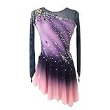 JoyCan Girl's Long Sleeved Purple Gradient Figure Skating Dress Elegant Figure Skating Skirt for Performance and Practice