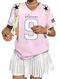 Oversized Pink Jersey for Women - V Neck Football Jerseys Shirt Team Number Y2k Streetwear Tee Tops