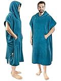 SUN CUBE Surf Poncho Changing Robe with Hood, Thick Quick Dry Microfiber Wetsuit Changing Towel for Surfing Beach Swim Outdoor Sports Men, Absorbent Wearable Towel Cover Up, Turquoise Sea Blue