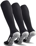 CWVLC Soccer Socks Mens Womens 3 Pairs Football Sport Team Athletic Knee High Long Tube Cotton Compression Socks Black Large (10-13 Women/8-12 Men)