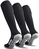 CWVLC Soccer Socks Mens Womens 3 Pairs Football Sport Team Athletic Knee High Long Tube Cotton Compression Socks Black Large (10-13 Women/8-12 Men)