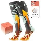 SURGOAL Merino Wool Heated Socks, 7.4V Rechargeable Battery Up to 10-Hour, APP-Controlled Electric Ski Socks for Men Women, Snowboarding, Hunting, Camping (Grey&Yellow)