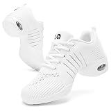 Dance Shoes for Women Jazz Shoes Women Dance Sneakers Breathable Air Cushion Split Sole Athletic Walking Dance Shoes White, 5