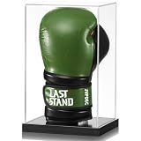 JupDec Boxing Glove Display Case, Clear Acrylic Showcase with Wood Base & Plank for Single Glove, Full Size UV Protection Souvenirs and Collectibles Box, Ideal Gift for Boxing Fans, Black