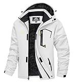 MAGCOMSEN Mens Winter Coats Snow Jacket Winter Coats Snowboard Ski Jacket Fleece Lined Climbing Windbreaker Parka with Zipper Pockets White M