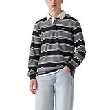 LEVI'S Men's Classic Long Sleeve Rugby Shirt, (New) Branco Stripe Charcoal Grey Heather Jersey, Large