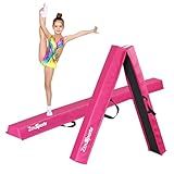ZENY 6ft Folding Gymnastics Balance Beam Foam Floor Balance Beam Bar with Anti-Slip Base Walking Beams Home Gymnastics Equipment for Kids Adults (Pink)
