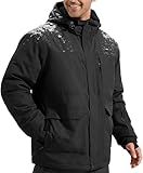 FREE SOLDIER Men's Waterproof Ski Jacket Fleece Lined Warm Winter Snow Coat with Hood Fully Taped Seams(Black,L)