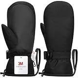 Ski Mittens,Waterproof Snow Mittens, Windproof Touchscreen Winter Gloves with Anti-Loss Rope, Cold Weather Gear for Parent Child with Wrist Strap