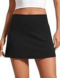CRZ YOGA Butterluxe High Waisted Tennis Skirts for Women - Mini Lined A Line Golf Casual Skort with Inner Pockets Black Small