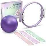 EgoNova Pilates Ring Set: 14-Inch Magic Circle with Dual Padded Handles, Pilates Mini Ball, and Resistance Bands (15, 25, 35 lbs) for Strength, Flexibility, Stability, and Body Toning