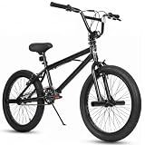Yventix 20 Inch Freestyle BMX Bike 360 Degree Rotor, Teens Trick Bicycle 4 Pegs for Kids Boys Girls, Hi Ten Steel Frame, Adjustable Seat, Outdoor Street Youth Riders, Matte Black