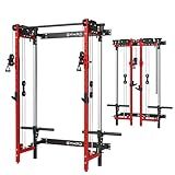 Folding Squat Rack, Wall Mounted Power Rack with Cable Crossover Machine & LAT Pull Down, Heavy Duty 1000lbs Capacity Squat Rack with 5 Adjustable Function Modes, Home GymSpace-Saving Power Cage
