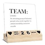 Inspirational Team Noun Desk Decor Gifts - Wooden Block Perpetual Calendar