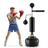 GYMAX Punching Bag, Freestanding Boxing Bag Trainer with 2 Speed Balls, Swivel Bar & Punching Bag Stand, Height Adjustable Kickboxing Reflex Equipment for Adults, MMA Muay Thai Fitness