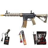 Lancer Tactical Gen 3 Programmable Trigger Hellion MLOCK 10" Delta Stock Lightweight Durable Polymer M4 Airsoft AEG w/Lipo Battery & Charger (ETU & MOSFET Included) (Two-Tone)