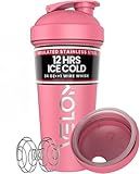 VELOMIX 24 oz Stainless Steel Shaker Bottle with Wire Whisk - Leakproof, No Clumps, Odor Resistant Metal Shaker Bottle, Shaker Cups for Protein Shakes, Pre Workout and Smoothie (Pink)