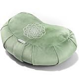 Hihealer Premium Crescent Meditation Cushion, Ergonomic Buckwheat Hull Floor Pillow for Adults, Comfortable Yoga Bolster for Meditation & Floor Sitting (Green)