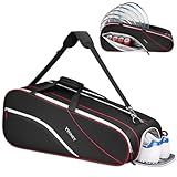 Ytonet Tennis Bag 6 Rackets, Large Tennis Racket Bag for Men Women with Insulated Pocket Shoe Compartment Water Resistant 3-Ways Carry Padded Badminton Cover for Pro/Team/Familiy Training, Black