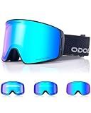 Odoland Anti-Fog Photochromic Ski Goggles with Pattern Strap | OTG, UV Protection, Helmet Compatible Snow Goggles with Clear Large Vision for All Day Skiing Sports