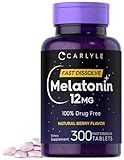 Carlyle Melatonin 12 mg Fast Dissolve 300 Tablets | Drug Free | Natural Berry Flavor | Vegetarian, Non-GMO, Gluten Free