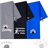 Newwiee 3 Pcs Bowling Towel Grab Your Ball We're Going Ball Towel for Bags with Clip Bowling Gifts for Men Women Fans Christmas Birthday Gifts, Black Gray Blue