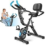 Birdfeel Foldable Exercise Bike, Multifunctional Indoor Stationary Bikes for Home with 8-Level Magnetic Resistance, Quiet Workout Bike with Arm Resistance Bands, LCD Monitor, 300LBS Capacity (Blue)