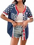 JINTING Womens 250th Anniversary USA Jerseys - 4th of July Button Down American Flag and Star Patriotic Baseball Shirt
