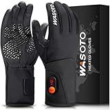 WASOTO Heated Gloves for Men Women,7.4V 22.2WH Electric Rechargeable Windproof Waterproof Touchscreen Heated Ski Gloves for Winter Outdoor Work Fishing Hiking Camping Raynaud Winter Gift(Black L)