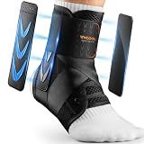WHCOOL Slim-Fit Ankle Brace for Sprained Ankle, Quick Lace Up Ankle Support for Women Men With 2 Auto-Shaped Pads, Air Fabric Cool Ankle Stabilizer for Injury Recover, Running,Sports, M(12”-13”)