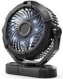 Gaiatop Portable Camping Fan with LED Lantern, Power Display 360° Head Rotation, Hanging Hook for Tent, 3 Speed Quiet Rechargeable, 4000mAh Battery Operated USB Fans for Indoor Outdoor Travel Black
