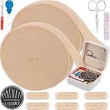 EYUNSTAR Pointe Shoe Elastic Ribbon 32.8 Yards 2-Roll Set – Stretch Nylon Ballet Ribbon with Sewing Kit, 0.79 Inch Wide Elastic Band for Pointe Shoes Dance Accessories (Nude)
